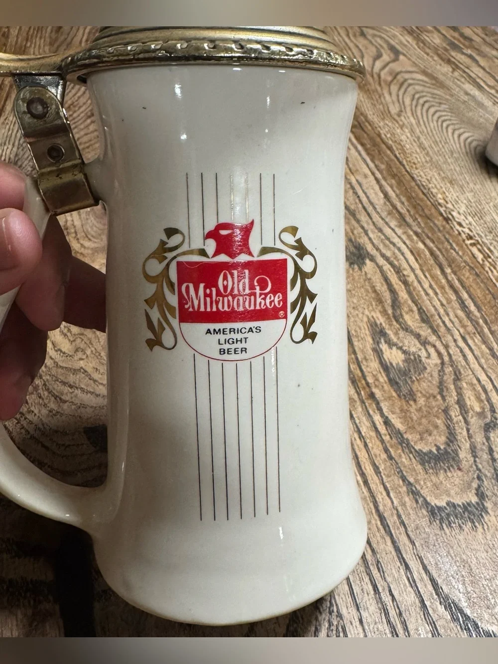 Old Milwaukee America's Light Beer Stein With Lid Vintage Ceramic Made In USA